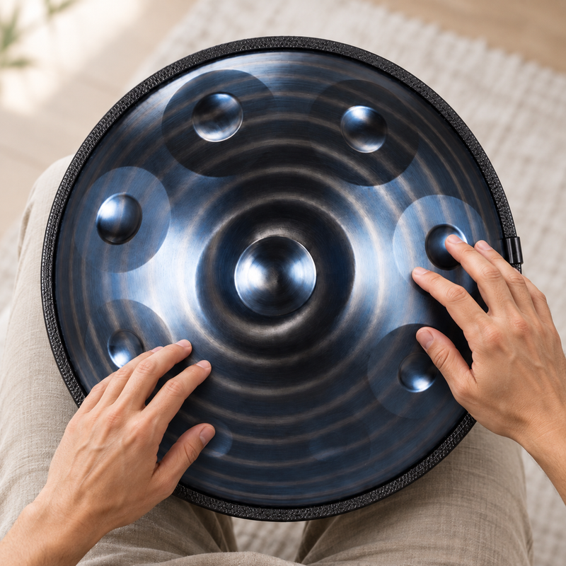 Handpan Spirale Sacrée Ré mineur Kurd — Bleu — 9 notes