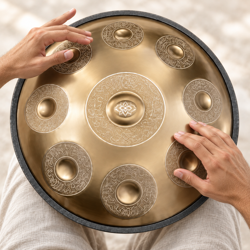Handpan Professionnel Gravé Doré — 9 notes