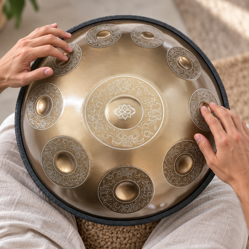 Handpan Professionnel Gravé Doré — 10 notes