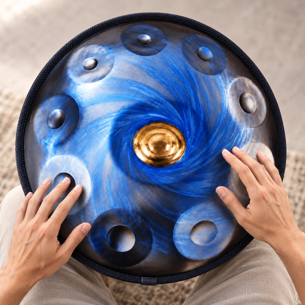 Handpan Planète Ré mineur Bleu — 10 notes